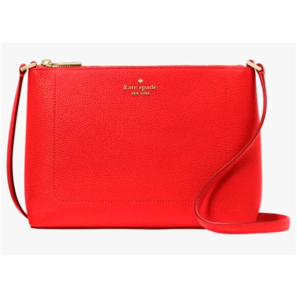 S Kate Spade Leila Crossbody Bag Red Pebbled Leather Purse KG464 NWT $299 Retail - Picture 1 of 8